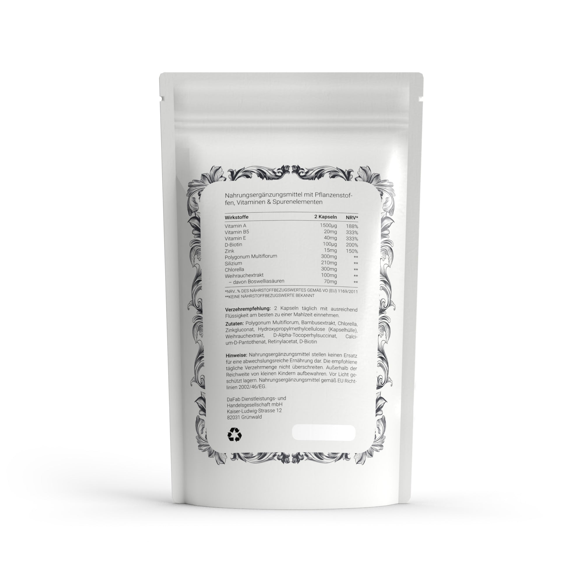 Skincare Kapseln mit Biotin, Zink, Chlorella & Weihrauch – Unterstützt Hautgesundheit & Anti-Aging.