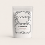 “Minimalist studio shot of DaFab Colladerm collagen peptides with hyaluronic acid and vitamin C on a soft cream background.”