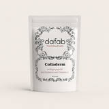 “Minimalist studio shot of DaFab Colladerm collagen peptides with hyaluronic acid and vitamin C on a soft cream background.”