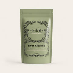“DaFab Liver Cleanse herbal supplement in soft green packaging on a neutral cream background.”