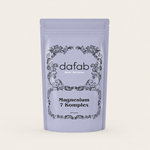 “DaFab Magnesium 7 Komplex supplement in minimalist lavender packaging for recovery and relaxation.”