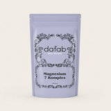 “DaFab Magnesium 7 Komplex supplement in minimalist lavender packaging for recovery and relaxation.”
