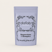 “DaFab Magnesium 7 Komplex supplement in minimalist lavender packaging for recovery and relaxation.”