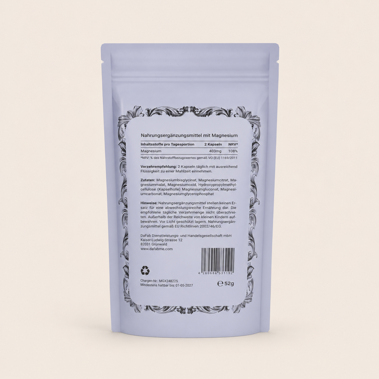 “Back label of DaFab Magnesium 7 Komplex showing magnesium forms and supplement facts.”