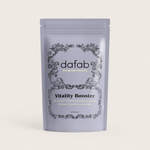 “DaFab Vitality Booster supplement with vitamins and antioxidants in editorial lavender packaging.”